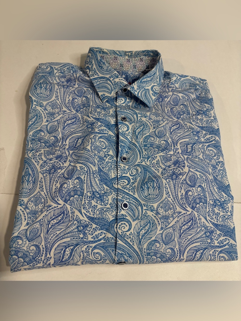 Robert Graham Classic Fit Long Sleeve Flip Cuff Mens M Cotton Blue Paisley Shirt